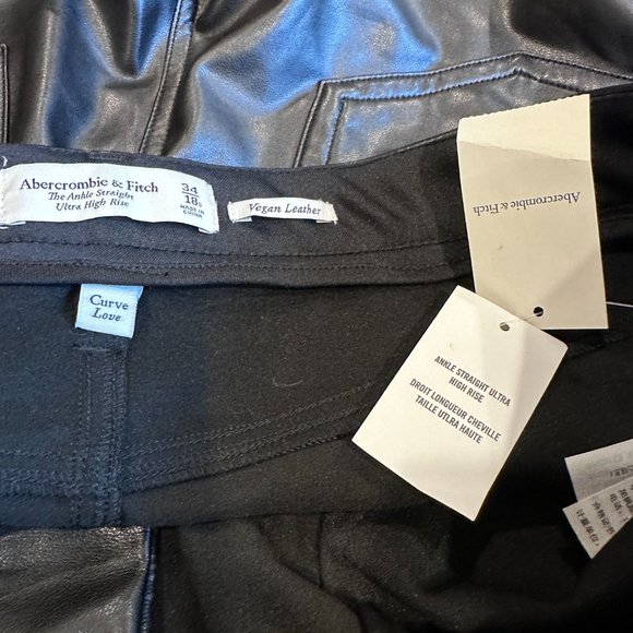 Abercrombie & Fitch Pants Vegan Leather Ankle Straight Ultra High Sz 18S/P Curve - Picture 5 of 12